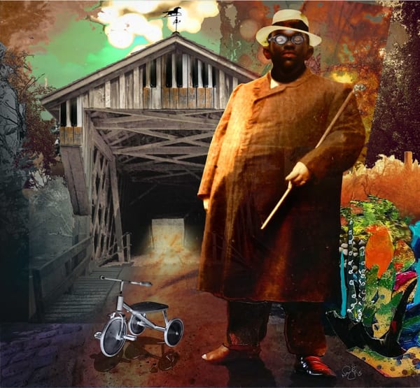 Najee Dorsey Blind Tom Crossing Horace King Bridge, 2014 photomontage 24 x 24 inches