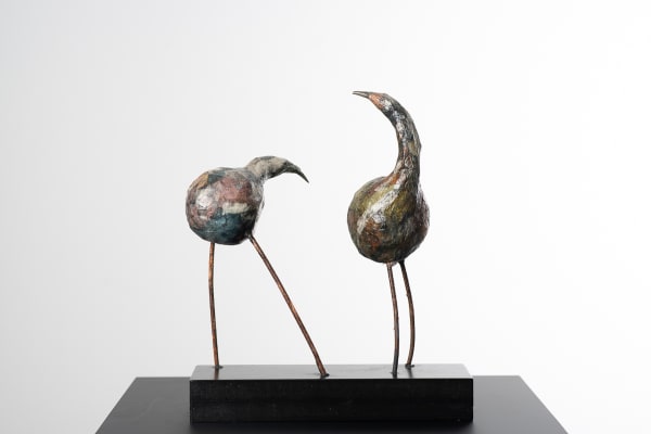 MICHEL FLAMME, 2 VOGELS OP SOKKEL