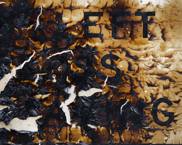 Gideon Mendel, Burnt sign on the Princess Highway. Victoria, 2020