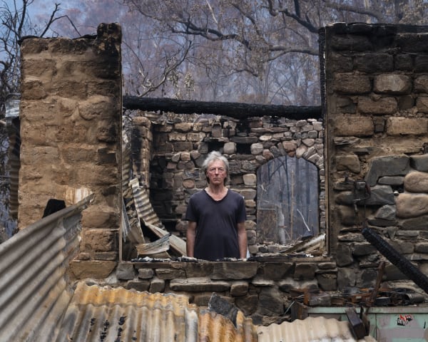 Gideon Mendel, Marco Frith at his burnt home in Wandella, New South Wales, 2020