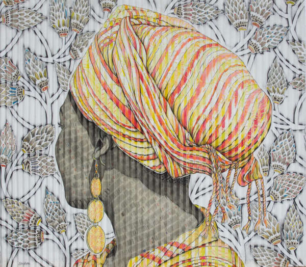 Gary Stephens, Iziane, Orange Scarf & Protea Pattern, 2020
