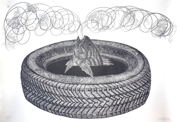 Osmeivy Ortega, Untitled (Fish and Tire), 2015