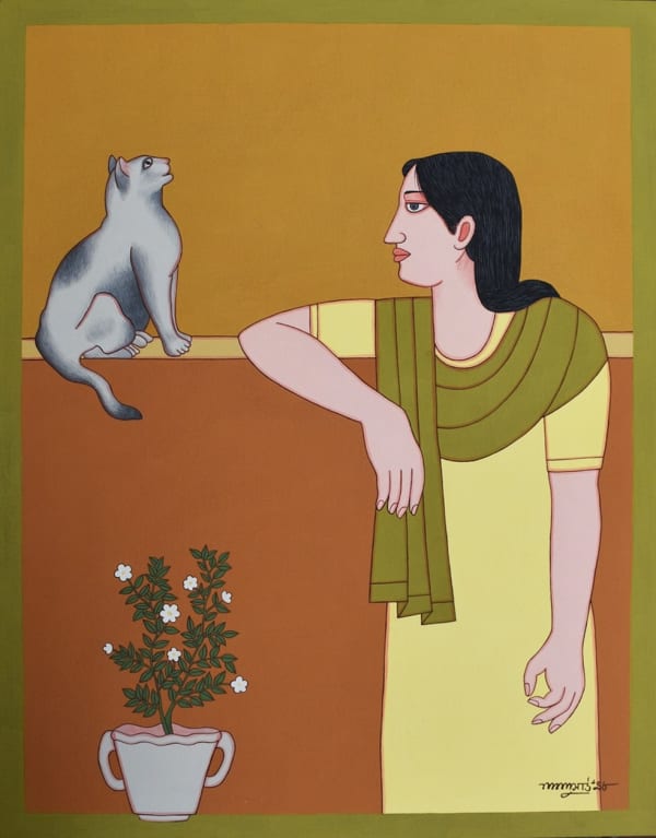 Lalu Prasad Shaw, Girl with Cat, 1998