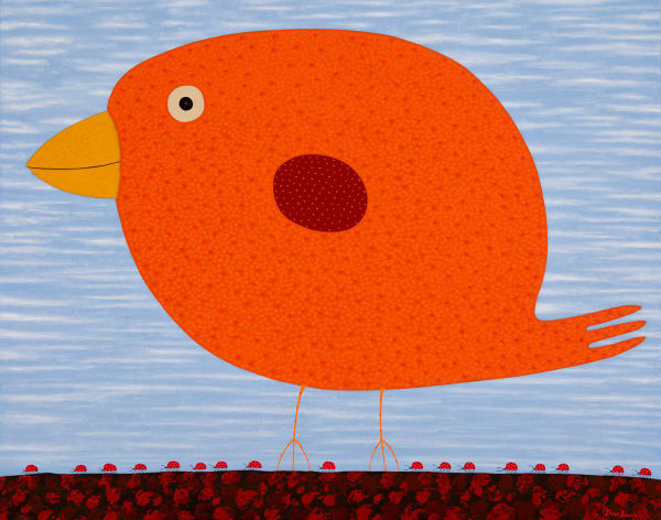 Dean Bowen, Orange Bird with Ladybird Friends, 2024
