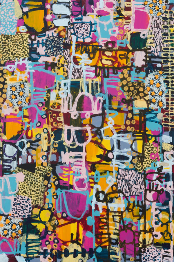 Naomi Hobson, Gum Blossom Flowering on the Wetlands are Filled with Rosellas, 2023