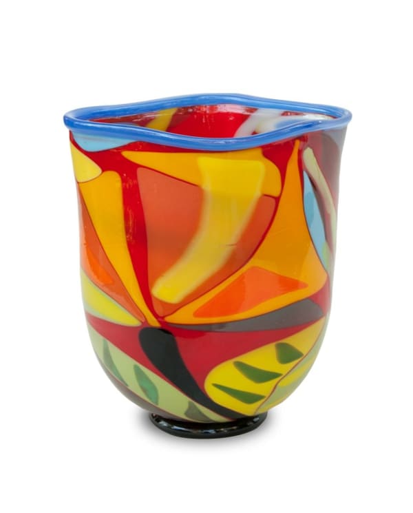 Deborah Halpern, Red Square Vessel With Tulips, Turquoise Lip, 2014