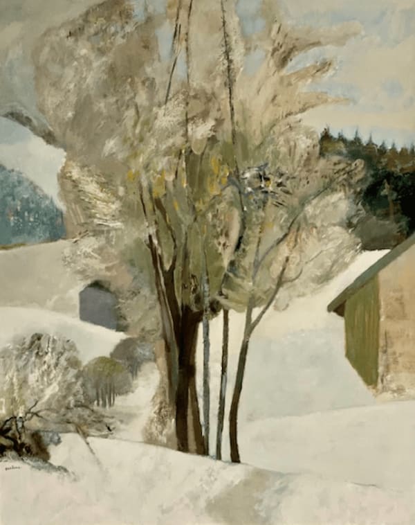 Guy BARDONE , Neige aux deux chalets - Jura, 1980