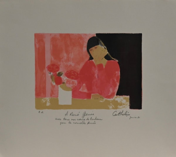 Bernard CATHELIN, Claudine au bouquet d'hortensias, 1980