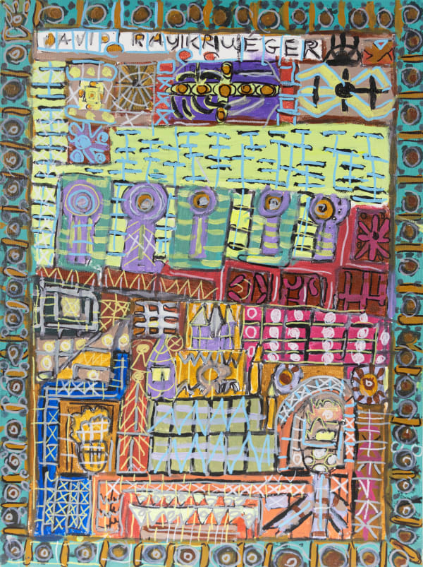 David Krueger, Untitled (Teal Border Works), 2023