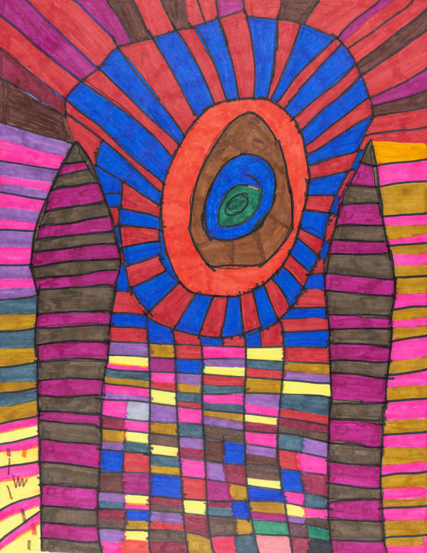 Maria Vanik, Fire Works colors Blue and Red Brown Pink, 2024