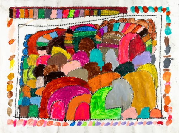 Marcus Imani Kennedy, Square Box with Outline Shapes and Rainbow Stripes and Outline Rectangle , 2021