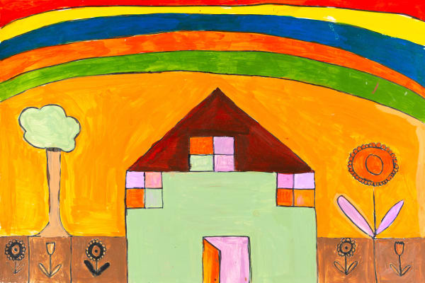 Stefan Harhaj, Rainbow + Tree + House + Little Flowers, 2019