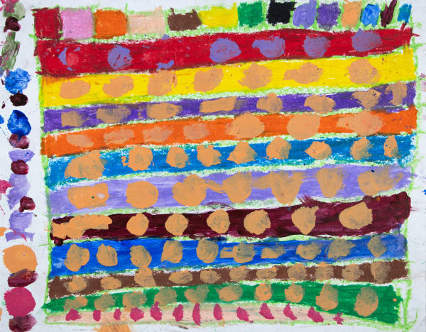 Marcus Imani Kennedy, Square Box with Dots Shapes and Rainbow Stripes, 2021