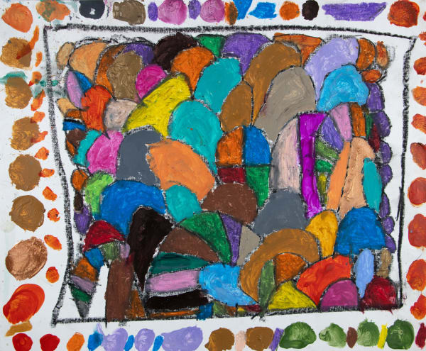 Marcus Imani Kennedy, Square box and rainbow stripes and shapes and dots, 2021