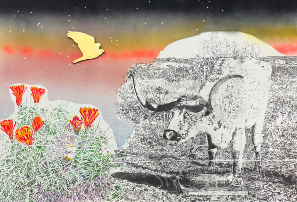 Jim Malone, Steer with Golden Bird, 2024