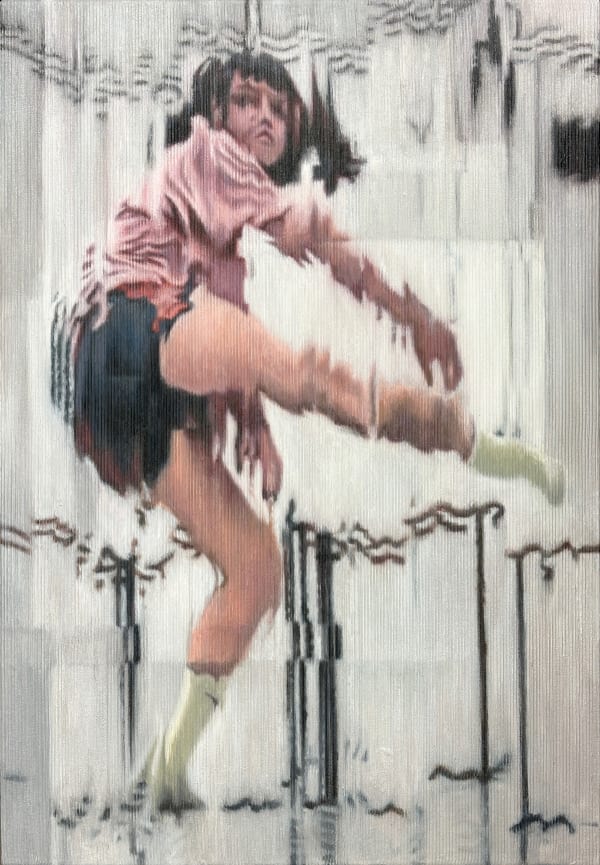 Jens Hesse Modern dance, motion study from Marie-Louise Hertog No3, 2025 Oil & gesso on corduroy 95 x 65 cm 37.4 x 25.59 in