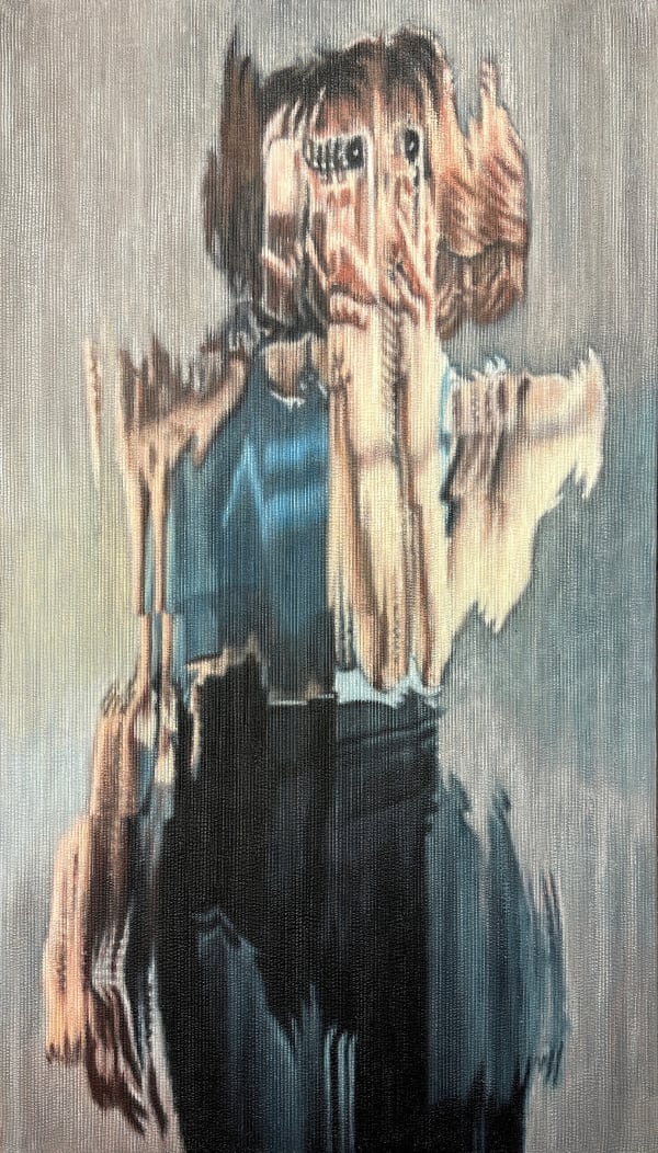 Jens Hesse Mirror selfie 02, 2023 Oil & gesso on corduroy 140 x 80 cm 55.12 x 31.5 in