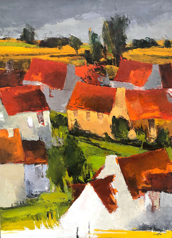 jacques, daufin, expressionnist, painting, oil, canvas, colors, red, orange, grey, landscape, french, art thema, heyi, gallery