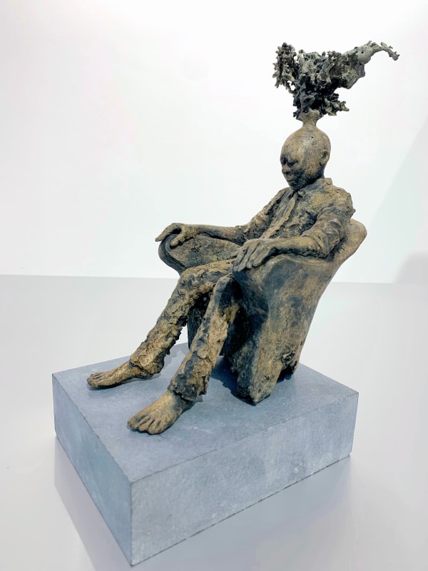 Strange dream, childhood dream, boy, dreaming boy, sitting on chair, African, find an answer, inspiration, bronze sculpture, art of sculpture, lieven d'haese, art of the decoration, interior, decoration on bookcase, art home, desk decoration, home art, heyi art theme, brussels art gallery