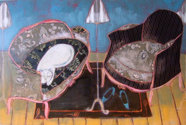 art thema, artthema, art, thema, Cat, canape, divan, parisian, SIMSA PATRICIA, Painting on cavas, Figurative painting, contemporary art, colorful, joyful, Art Thema Heyi Gallery, Brussels