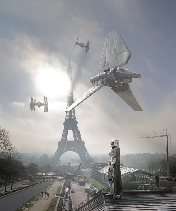 art thema, star wars, star, wars, eiffel, paris, eiffel tower, photo, art, arty, science fiction art, star wars art, interior decoration, star wars on the wall, star wars fan, star wars goodies, star wars buy, laurent pons, lease art, art leasing, art investment, art collector, art collection