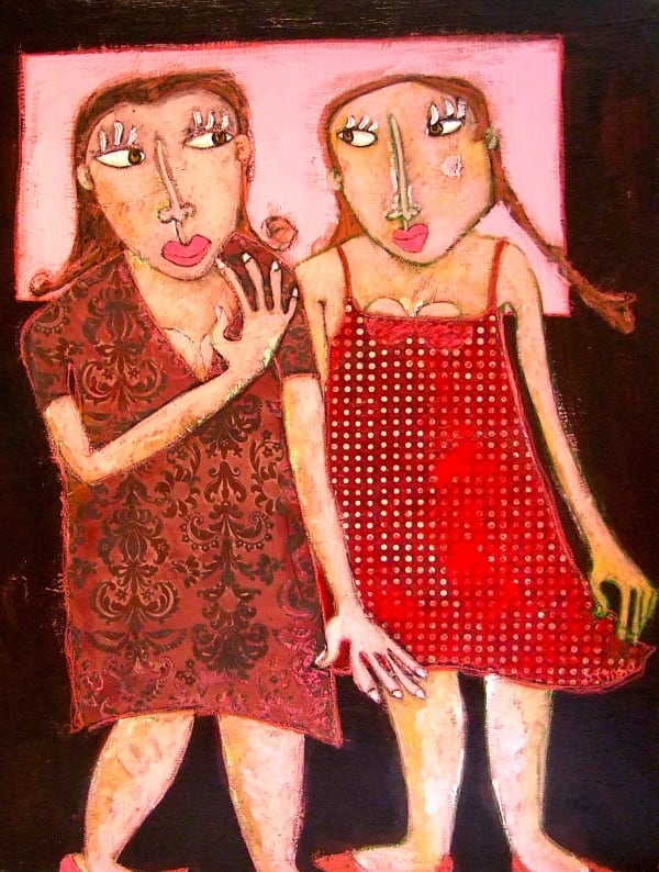 art thema, artthema, art, thema, Girls, red dress, joyeful, love, copines, simsa patricia, contemporary figurative cart, lacrique, Art Thema Heyi Gallery, Brussels