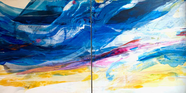 morrison, sea allegory, mer, vague, blue sea, bleue, wave, abstract painting, peinture abstraite, acrylic, abstract, yellow, art thema, heyi gallery, art, brussels