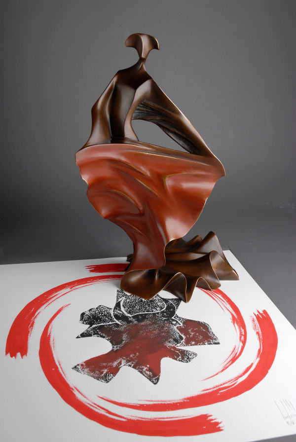jean pierre baldini, memoire sur le sable, sculpture, woman sculpture, dance sculpture, flamingo, flamingo sculpture, dance art, bronze, art gallery, belgian art gallery, brussels art gallery, art yi, art yi gallery