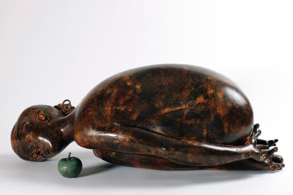 fille, eve, rene julien, sculpture, bronze, girl, yoga, apple, art thema, heyi gallery