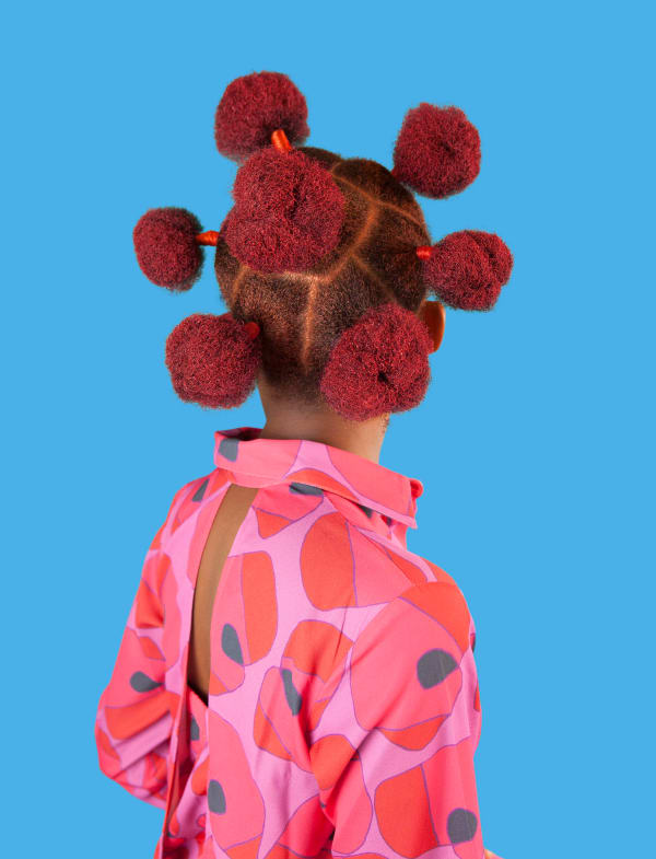 Medina Dugger, Pink Buns from the series CHROMA: an Ode to J.D. ‘Okhai Ojeikere’ , 2017