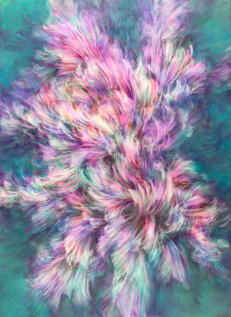 nagare wals van bloemen schilderij Noriku kura fuji roze lentebloem japans schilderij japan hedendaagse schilderkunst olieverfschilderij Art Yi-galerij Brusselse kunstgalerij