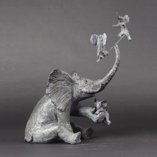 the swing cute baby elephant playing with elephant contemporary bronze sculpture garden interior design sophie verger