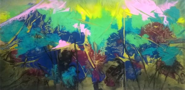 autumn, lotus, water, mountains, abstract painting, Zhang jinxian, contemporary Chinese art, eastern asian ink-and-wash painting, art Thema heyi gallery, Brussels