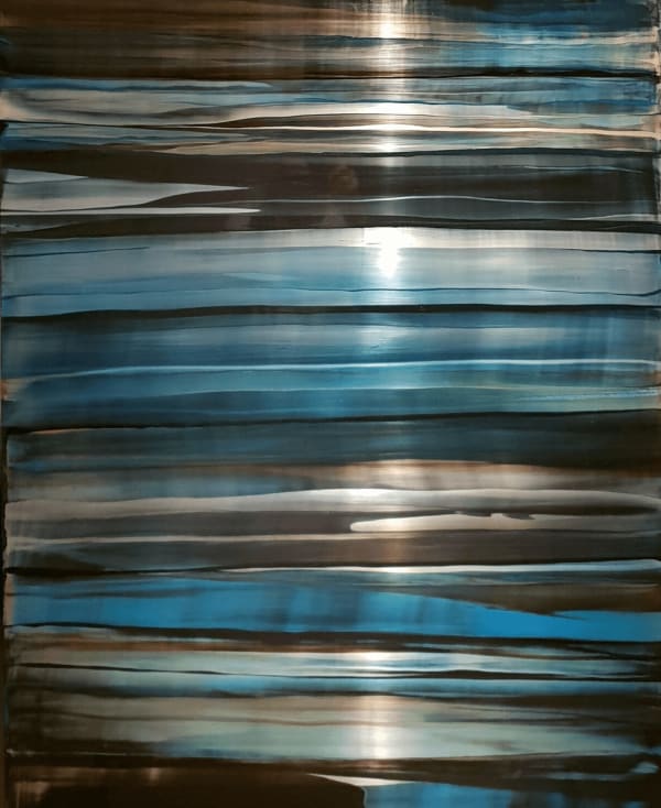 alluminescence Frédéric Halbreich blue black abstract oil lacquer painting on metal aluminum