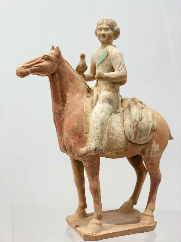 Tang dynasty Pottery figurine hunter on horse sculpture chinese antique pottery art yi Brussels art gallery