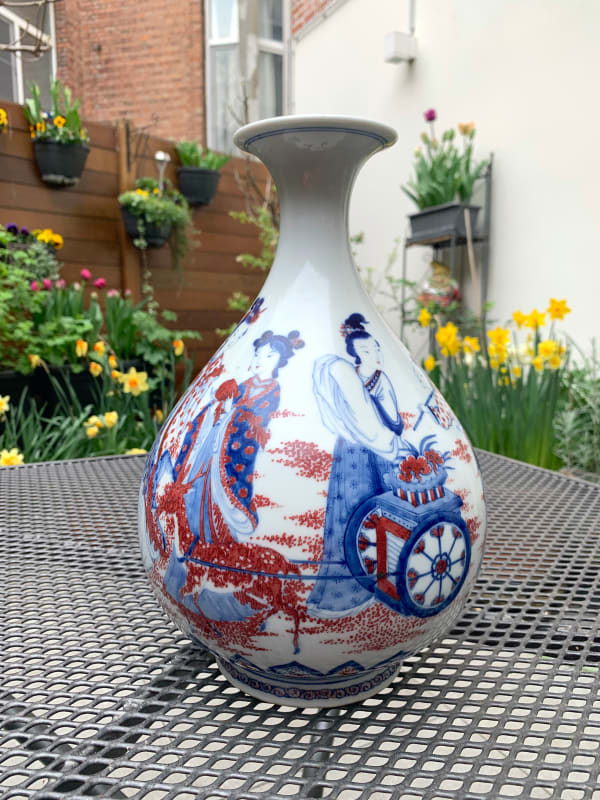 清代青花紅釉人物玉壺春瓶(康熙底款)蔡晓芳當代陶瓷藝術亞洲陶瓷藝術亞洲瓷器藝術藍瓷花瓶藍瓷花瓶藝術收藏