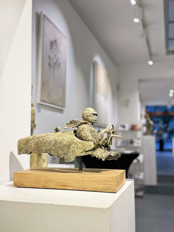 master of speed racing car sculpture of Lieven D'Haese a boy is driving a racing car contemporary sculpture bronze sculpture Art Yi Gallery Brussels art gallery