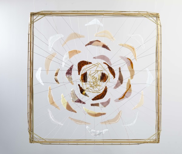 contemporary art wall installation glass art mixed media maison Fabienne Decornet interior design abstract art flower Art Yi Gallery Brussels art gallery
