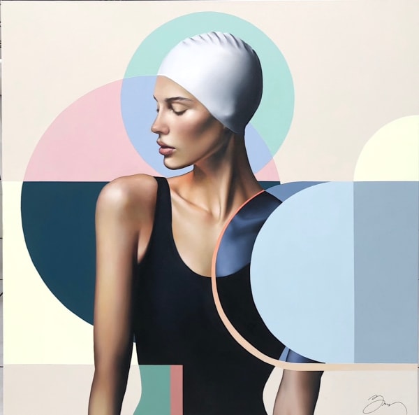 Damien Bassez, Femme au bonnet blanc et cercle vert / Woman with a white bonnet and green circle, 2024