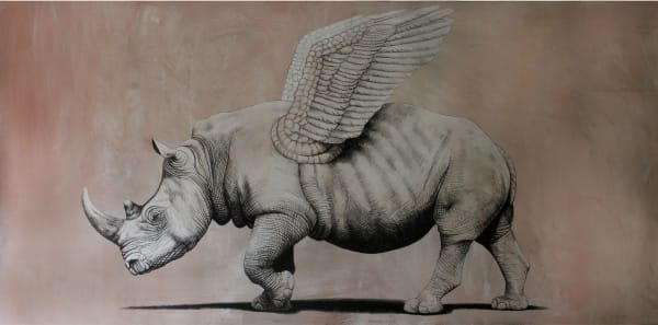 John Moore, Growing Wings (Rhino Pastel With Brown Background), 2020
