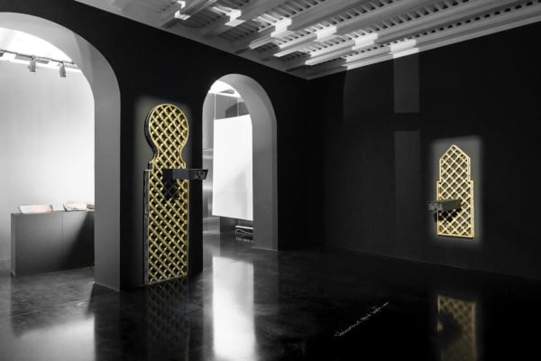 Sultan Bin Fahad Confessional, 2020 Installation of raffinated metal with binoculars Variable sizes