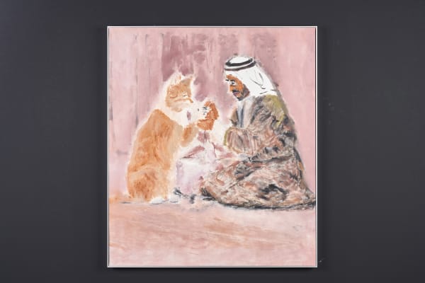 a Muslim man cutting his daughter’s cat’s nails, 2024