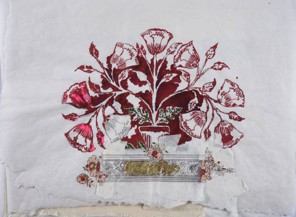 Asma Bahmim Rose Explosion III, 2025 Natural pigments on handmade paper 54 x 64 cm