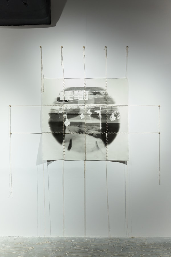 Tamara Kalo She is mine and I am her , 2025 Fiber-based silver gelatin paper, thread 112 x 107 cm