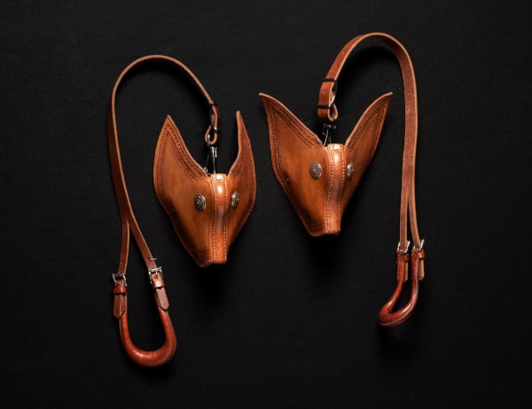 Kevin Watson Dogs of My Dreams, 2023 Leather, Metal 12” x 11” x 6” With Leashes 45” x 11” x 6”