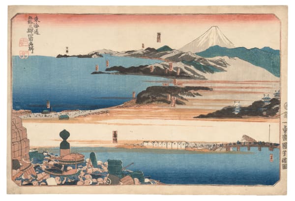 Utagawa Kuniyoshi (1797-1861), Four Stations: Nihonbashi, Shinagawa, Kawasaki, and Kanagawa, from the series Famous Views of the Fifty-three Stations of the Tokaido Road (Tokaido gojusan eki yonshuku meisho), circa 1830-35