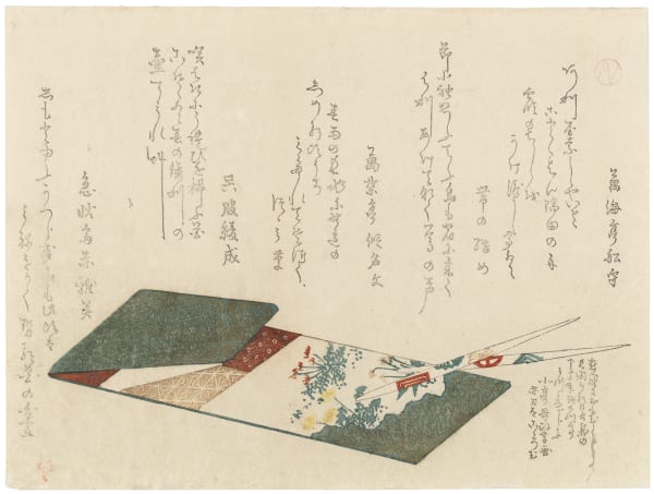 Numata Gessai (Utamasa) (1787-1864), Stencilled paper chopstick case with chopsticks lying beside, circa 1820s