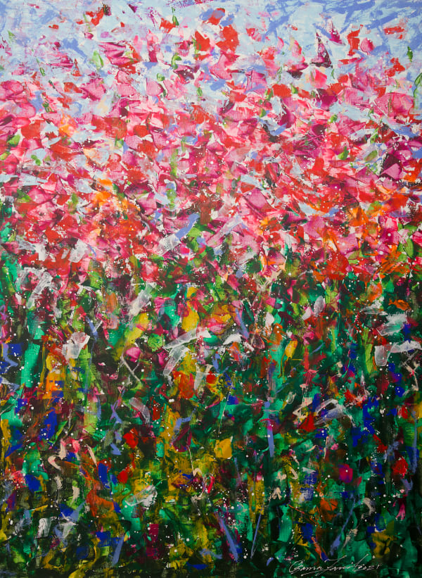 Osama Farid Roses on Green B, 2021 Mixed Media on Canvas 120 x 90 cm 47 6/25 x 35 43/100 in