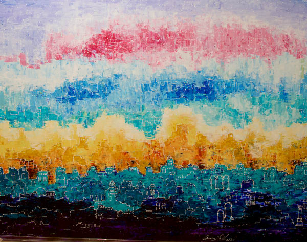 Osama Farid Graded Village, 2021 Mixed Media on Canvas 150 x 200 cm 59 3/50 x 78 37/50 in