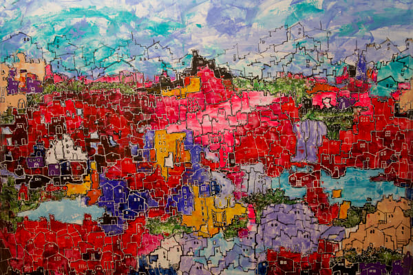 Osama Farid Abstract Village, 2021 Mixed Media on Canvas 150 x 200 cm 59 3/50 x 78 37/50 in